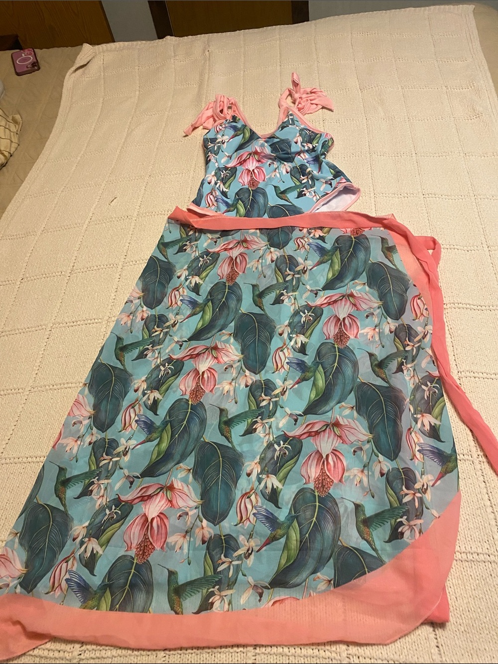 Floral Tropical Wrap Dress with Pink Trim